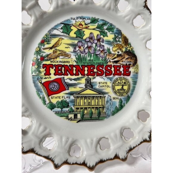 Tennessee Decorative Porcelain Plate With Gold Trim Lacy Edge & State Symbols Fe - Picture 13 of 14